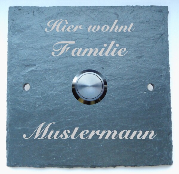 graviertes Klingel- & Namenschild aus Schiefer mit Klingeltaster (Quadrat S)