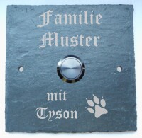 graviertes Klingel- & Namenschild aus Schiefer mit Klingeltaster (Quadrat S)