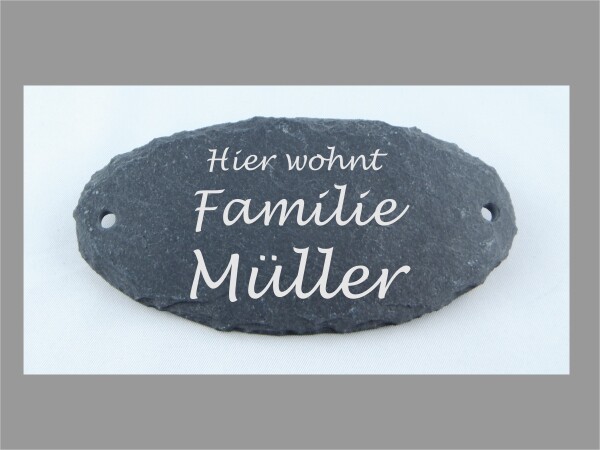 graviertes Tür- und Namenschild aus Schiefer (Oval/Größe XL)