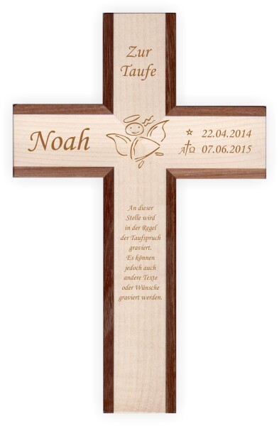 Taufkreuz aus Holz mit Gravur