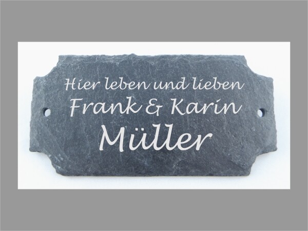 graviertes Tür- und Namenschild aus Schiefer (Rechteck, ausgekehlte Ecken)