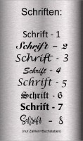 Edelstahl-Schild (Form 2) mit Bohrungen und Text-Gravur