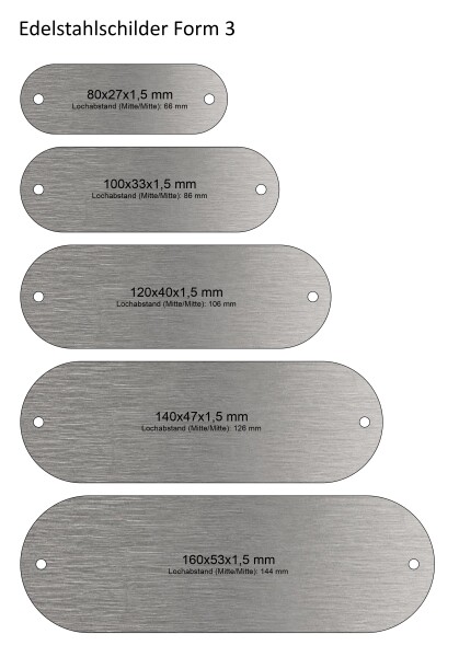 Edelstahl-Schild (Form 3) mit Bohrungen und Text-Gravur