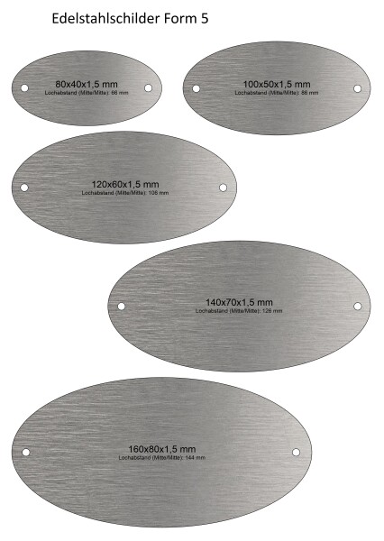 Edelstahl-Schild (Form 5) mit Bohrungen und Text-Gravur